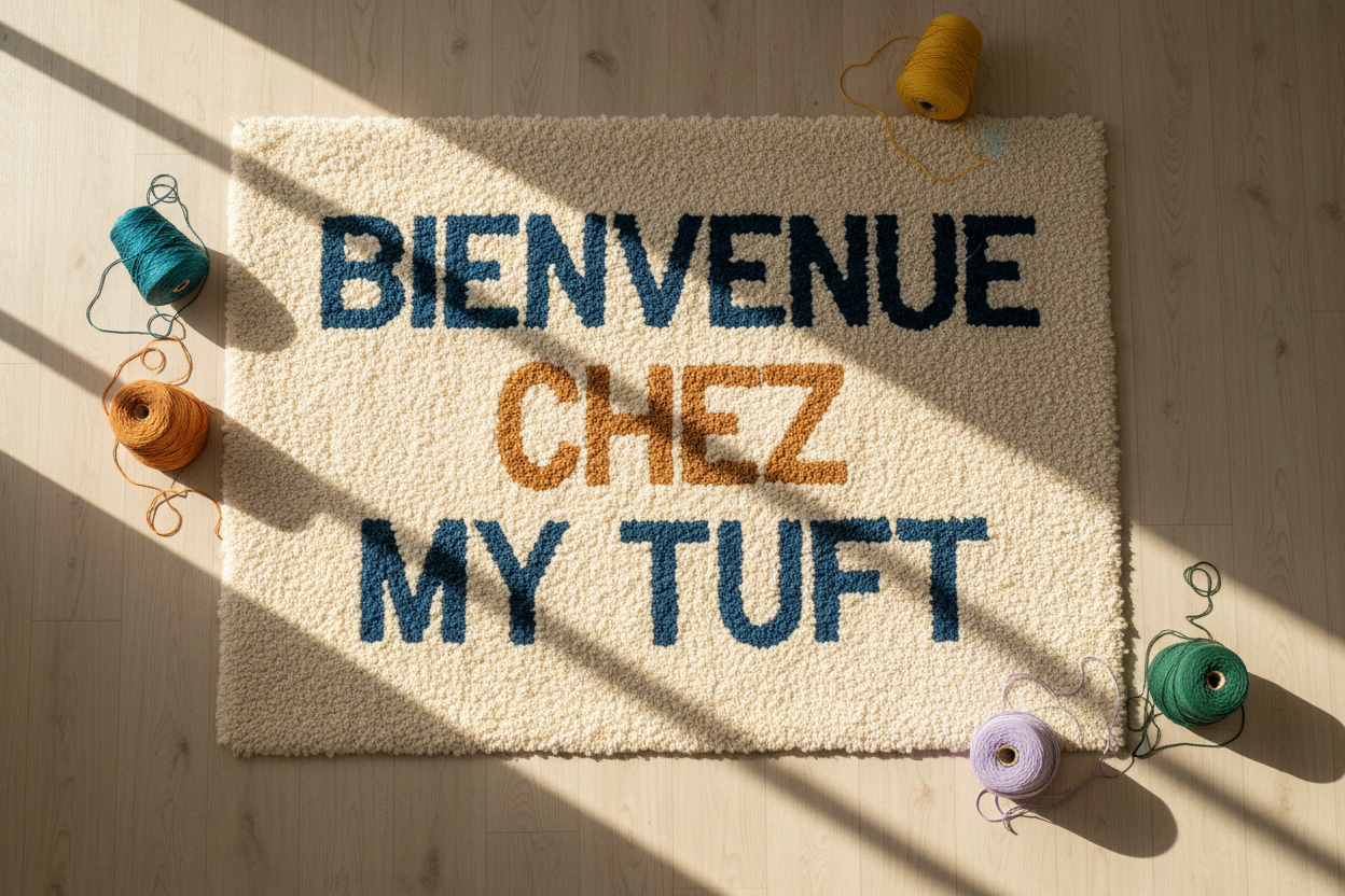 fais les poils du tapis plus fin et en sorte qu'on voit l'image vu d'en haut et rajoute quelques cône de fil acrylique 